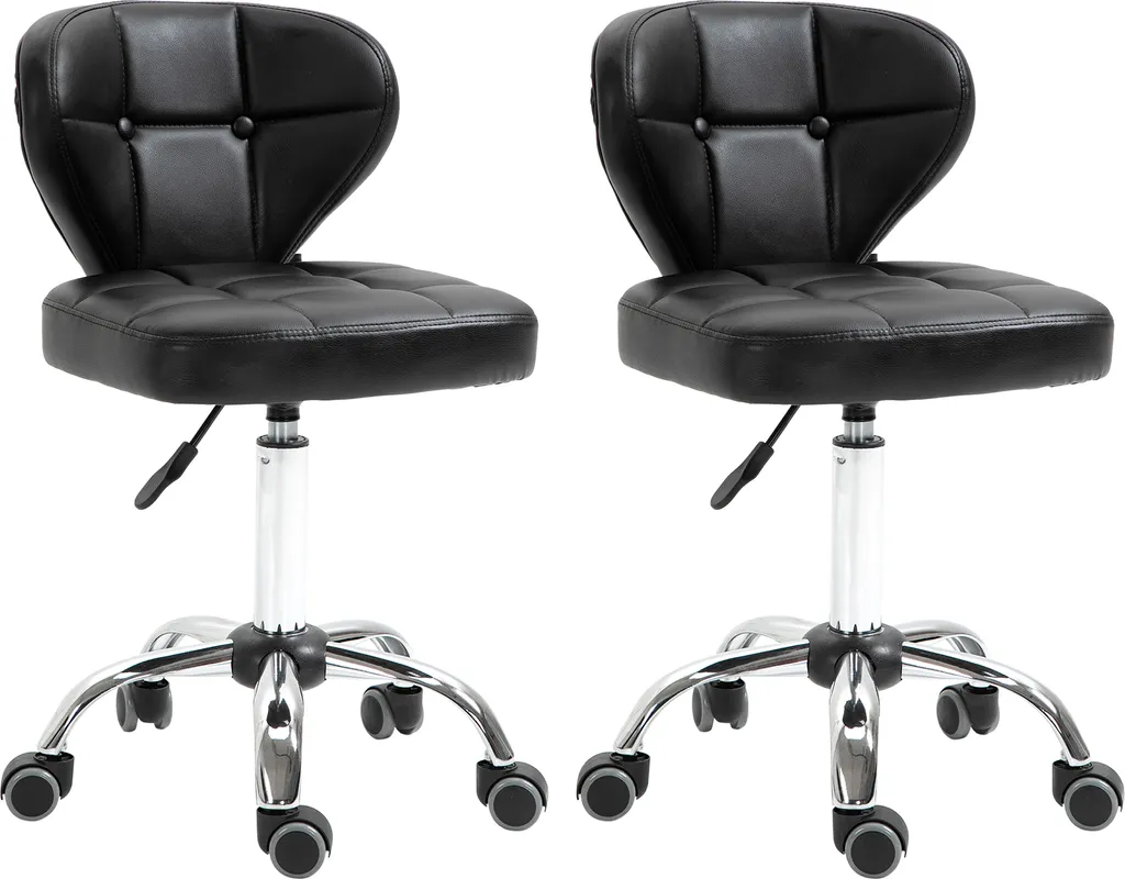 HOMCOM Lot de 2 Tabourets à Roulettes en Similicuir Gris Foncé 72-87 cm