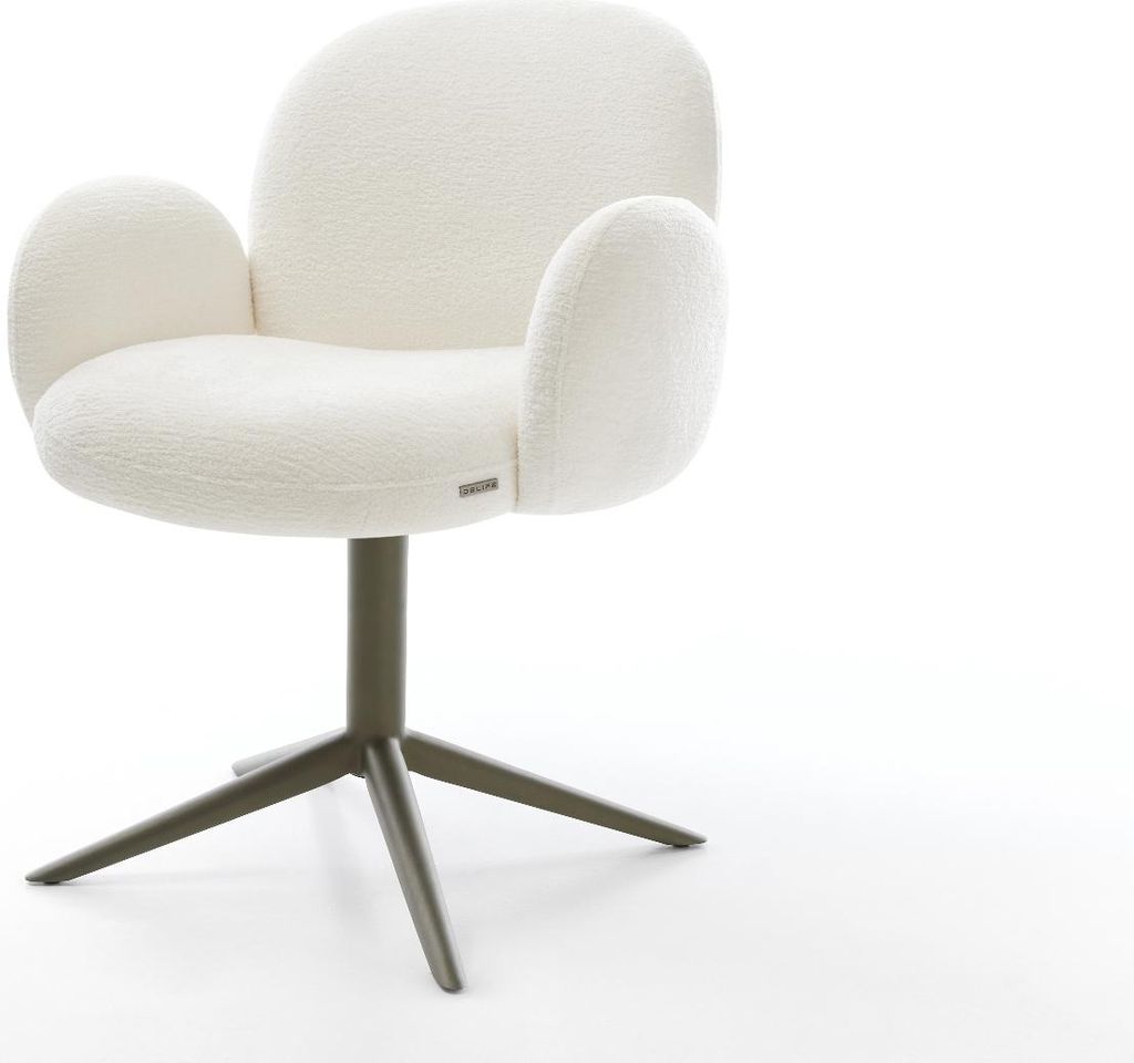 DELIFE Drehstuhl Nube-Flex mit Armlehnen Bouclé Soft Beige Fußkreuz Effektfinish Titan 360° drehbar Wippfunktion Taschenfederkern