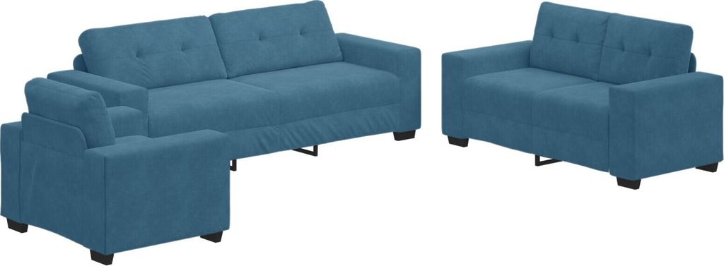 3-tlg. Sofagarnitur mit Kissen Blau Samt, Schlafsofas DesignMöbel Neu
