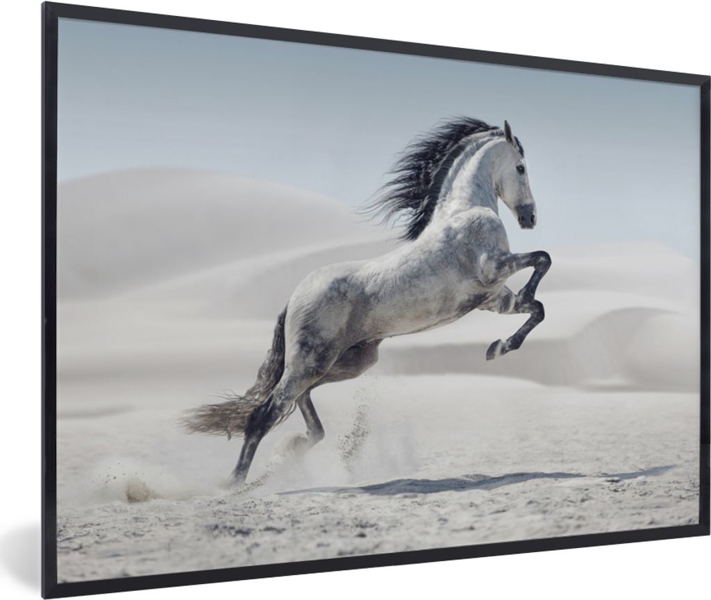 MuchoWow Gerahmtes Poster Pferd - Tiere - Sand - Natur 90x60 cm - Poster mit Schwarzem Bilderrahmen Wandposter Rahmen Foto Bilder - Fotorahmen - ...