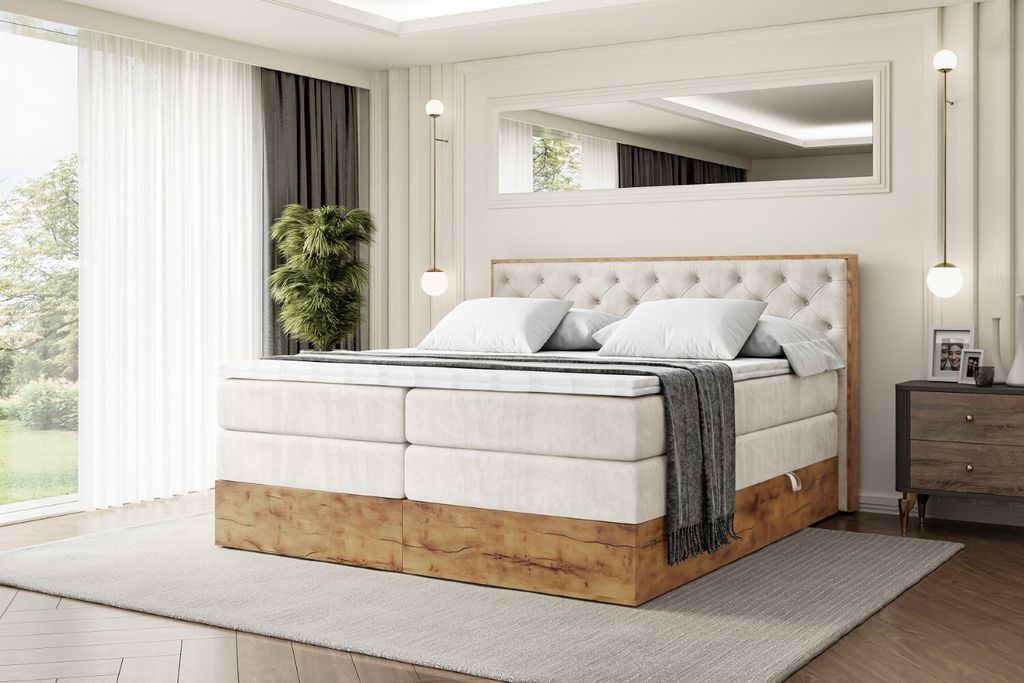ALTDECOR Boxspringbett mit Matratze und Lattenrost, Topper, Polsterbett mit Bettkasten, Bett mit Stauraum H3- und H4- Matratze, Doppelbett, Springb...