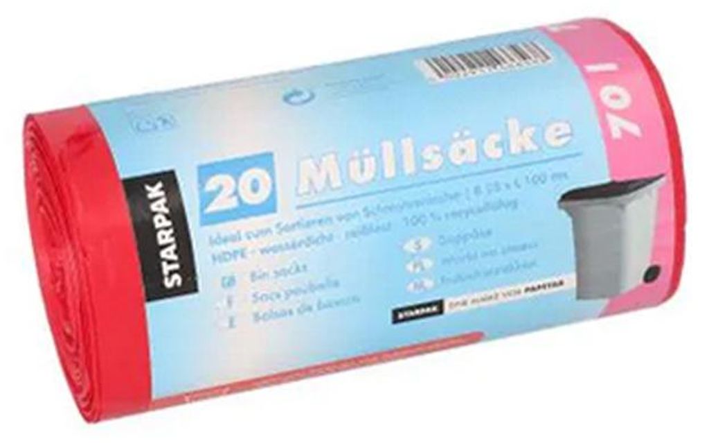 STARPAK Mülleimerbeutel HDPE 70 Liter rot 20 Beutel auf Rolle