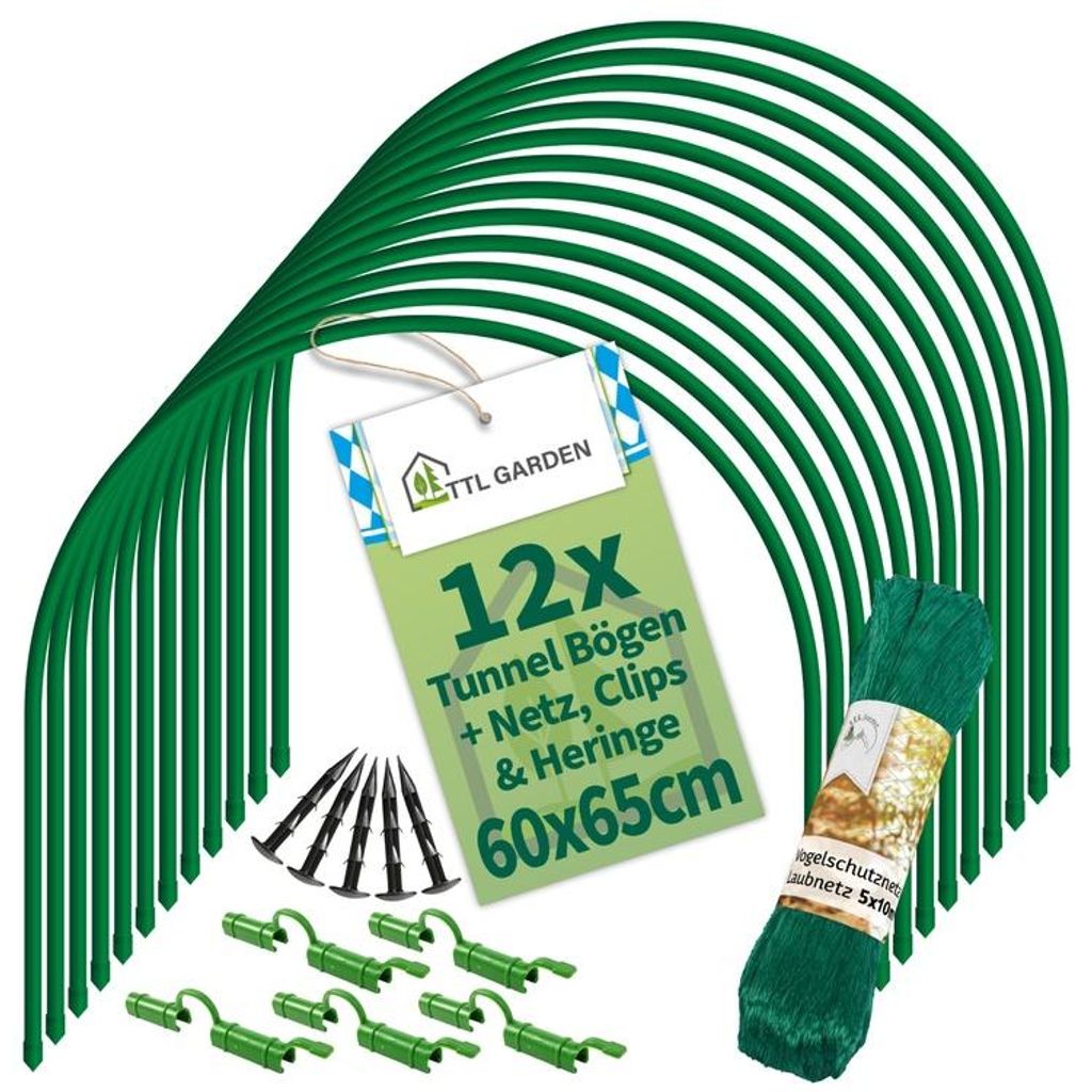 TTL GARDEN Tunnelbögen ARCOS 60-12er Set + Vogelschutznetz Produktbild 
