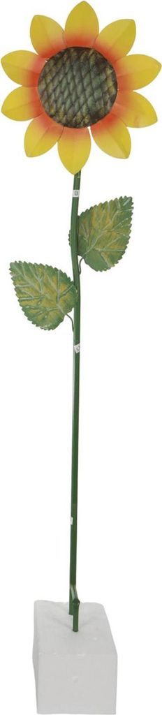 Gartendeko aus Metall mit Sonnenblumenmotiv auf einem Stab
