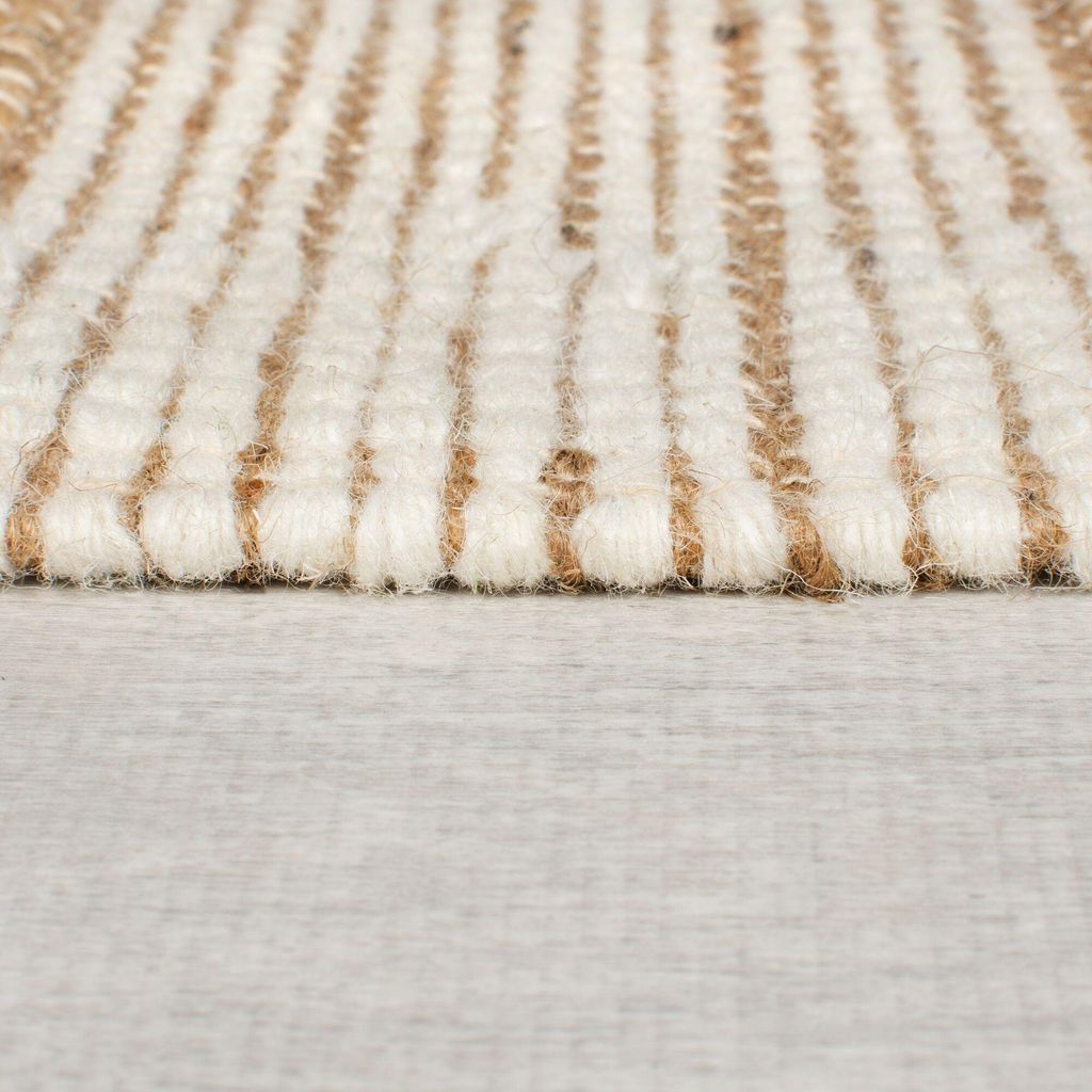Teppich Hoch-Tief Struktur Gestreift, Patchwork-Optik, mit Fransen wendbar, Esszimmer schmutzabweisend Natur-Grün Rechteckig 120x170 | 52% Jute, 3...