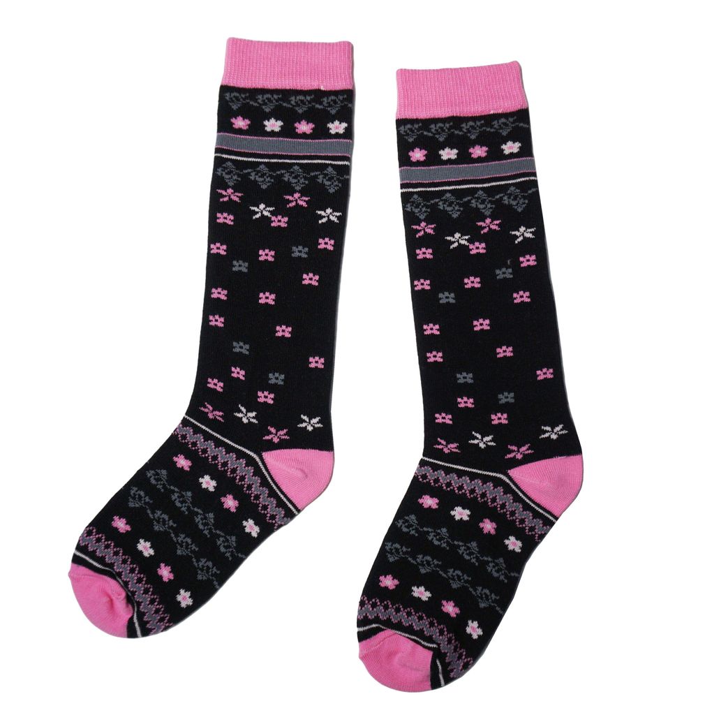 Kinder Kniestrümpfe für Mädchen aus Baumwolle Blumen Schwarz-Rosa Größe 27-30