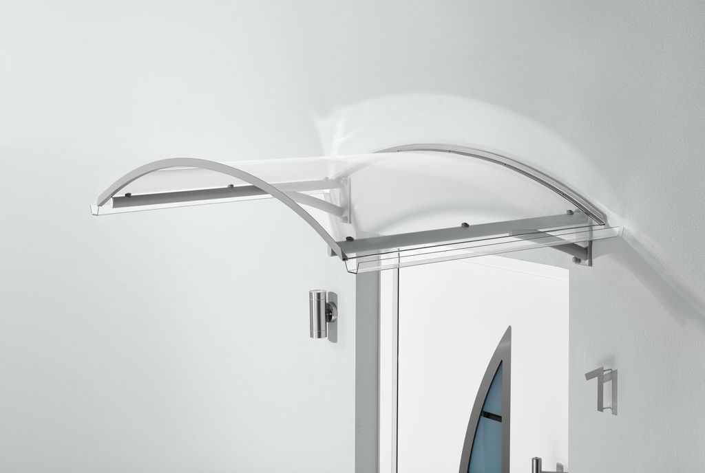 Bogenvordach Typ BV Secco - 1500mm - Edelstahloptik - Polycarbonat klar/ transparent