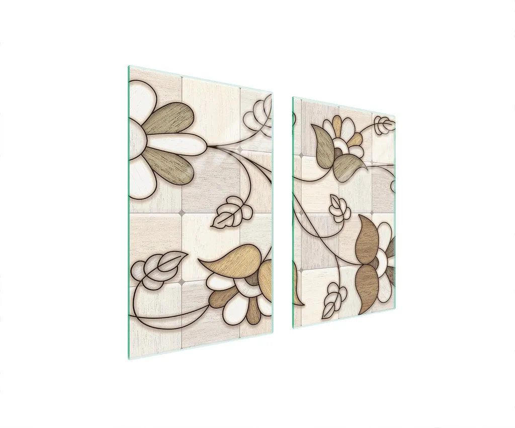 Piastre Coprifornelli 2 Pezzi 75x52 in Vetro Temperato Motivo Fiori