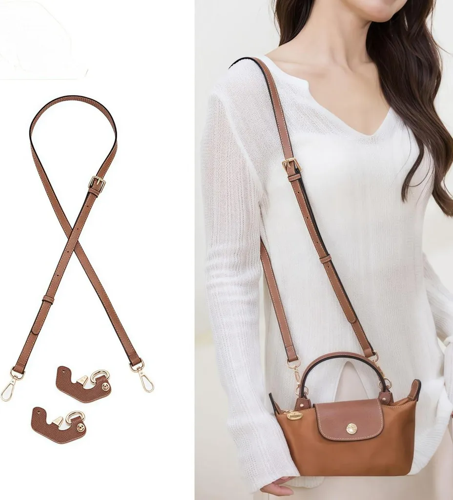 Lanière de sac marron réglable sans perçage - Mini bandoulière élégante