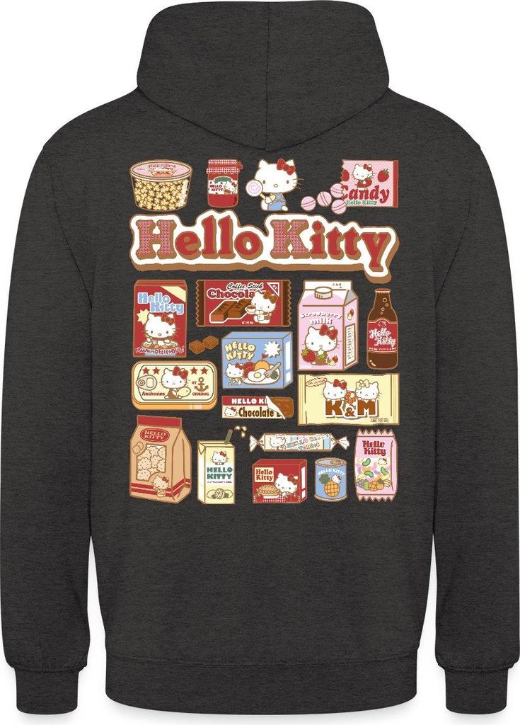Spreadshirt Hello Kitty Snack Collage Uni Hoodie, M, Anthrazit