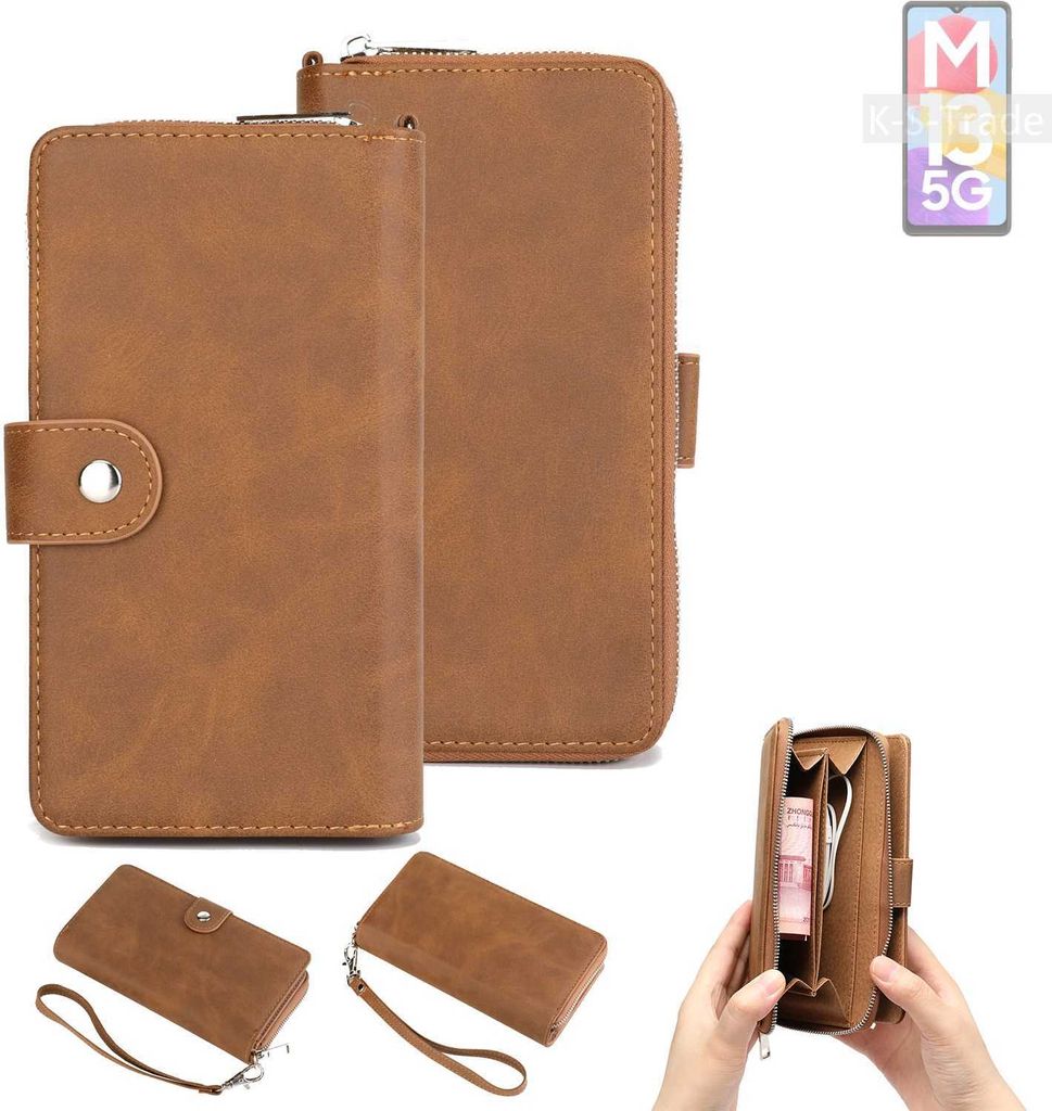 K-S-Trade Handyhülle Schutzhülle kompatibel mit Samsung Galaxy M13 5G & Portemonnee Tasche Handytasche Case Etui Geldbörse Wallet braun (1x)