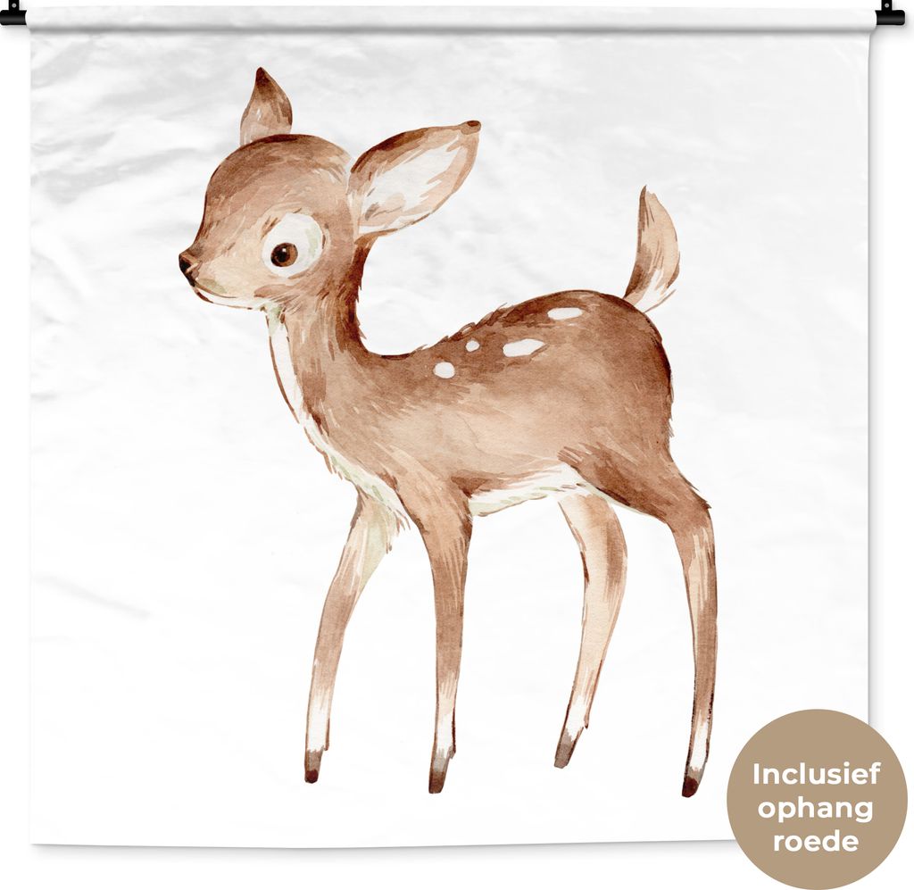 MuchoWow Wandteppich Wandbehang Hirsche - Aquarell - Weiß 150x150 cm Tapisserie Dekoration Wandtuch - Wohnaccessoires - Modernes