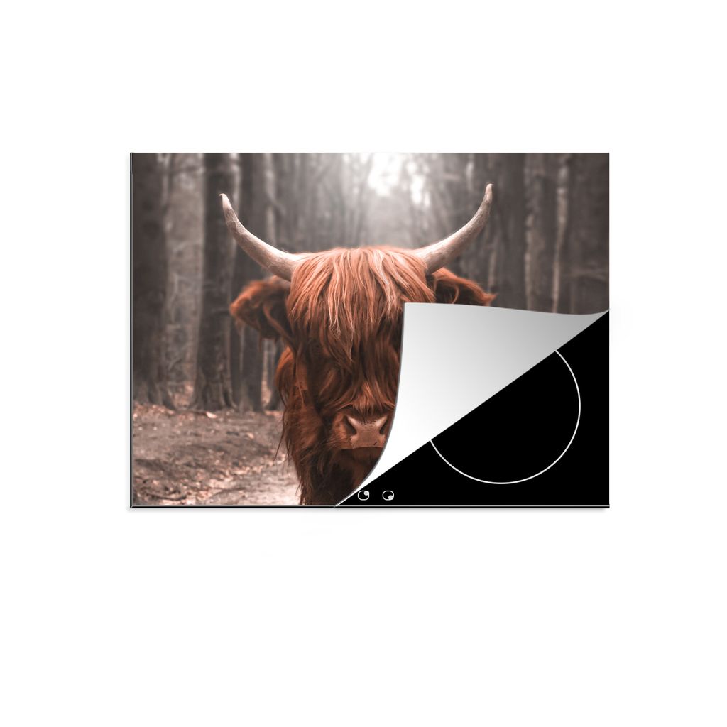KitchenYeah Herdabdeckplatte Schottischer Highlander - Tiere - Wald , 77x59cm, Küche Deko, Glaskeramikkochfeld Herdabdeckung, Abdeckplatte fùr ...