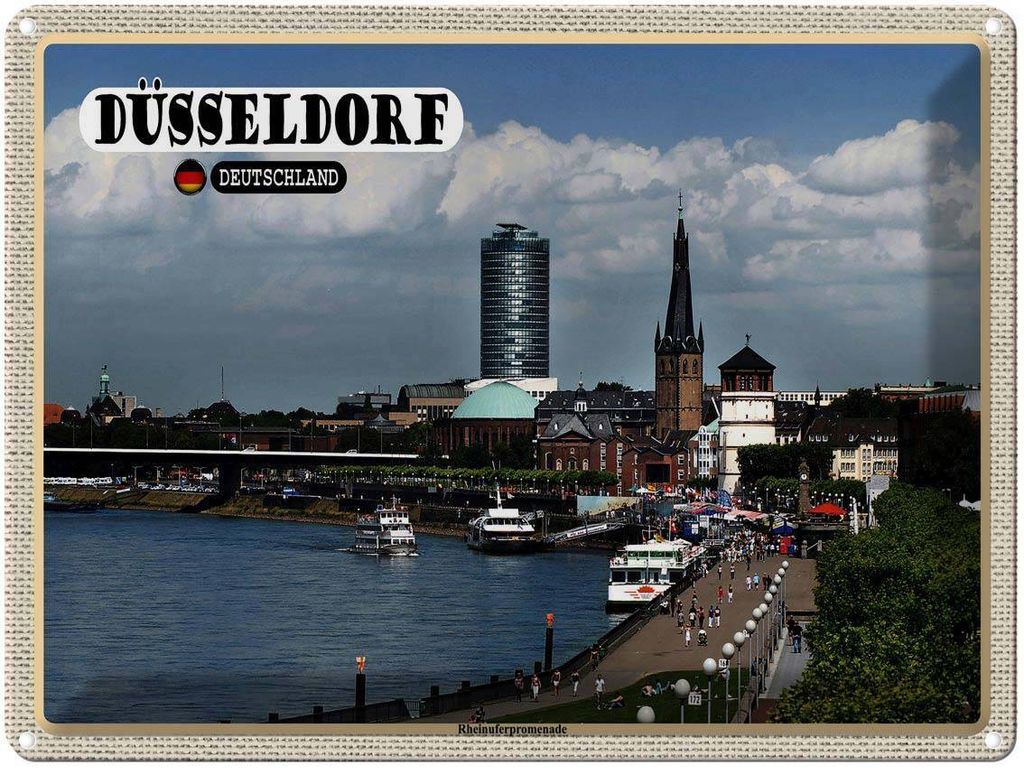vianmo Blechschild 30x40 cm Düsseldorf Rheinuferpromenade Bildmotiv Reisemotiv Abenteuer Reisen