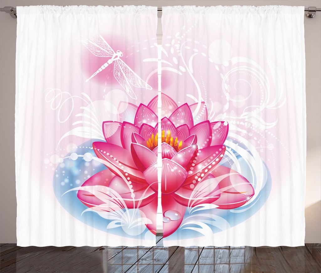 ABAKUHAUS Blume Rustikaler Gardine, Mandala Yoga Lotus, Schlafzimmer Kräuselband Vorhang mit Schlaufen und Haken, 280 x 225 cm, Rosa