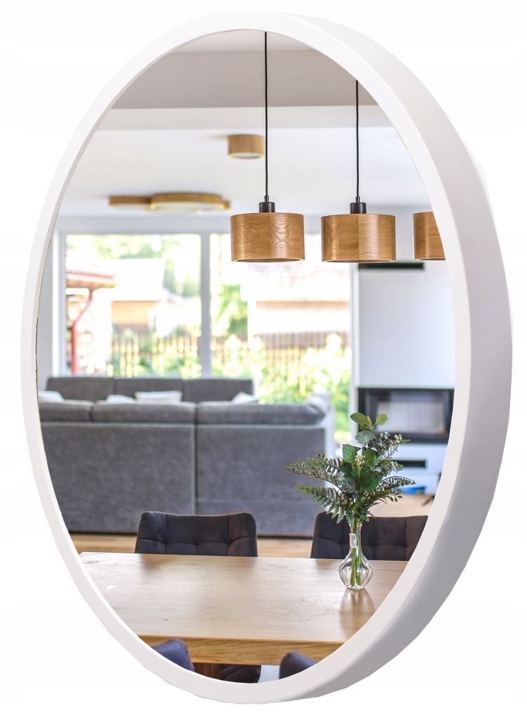 STOLARNIA PIKA Wandspiegel mit Holzrahmen (∅57 cm) - Spiegel Rund Holz Weiß - Runder Badspiegel für Badezimmer, Flur, Wohnzimmer, Schlafzimmer ...