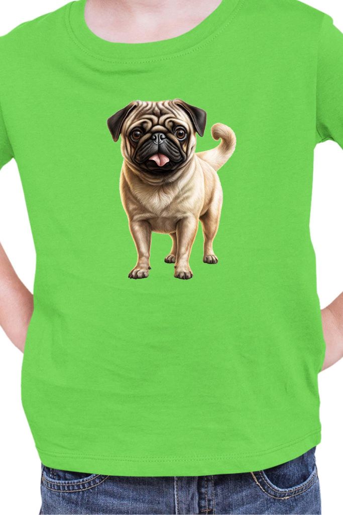 Kinder T-Shirt Dogs Breeds Pug Dog Breed 007, 9-11 Jahr - 140 / Lime