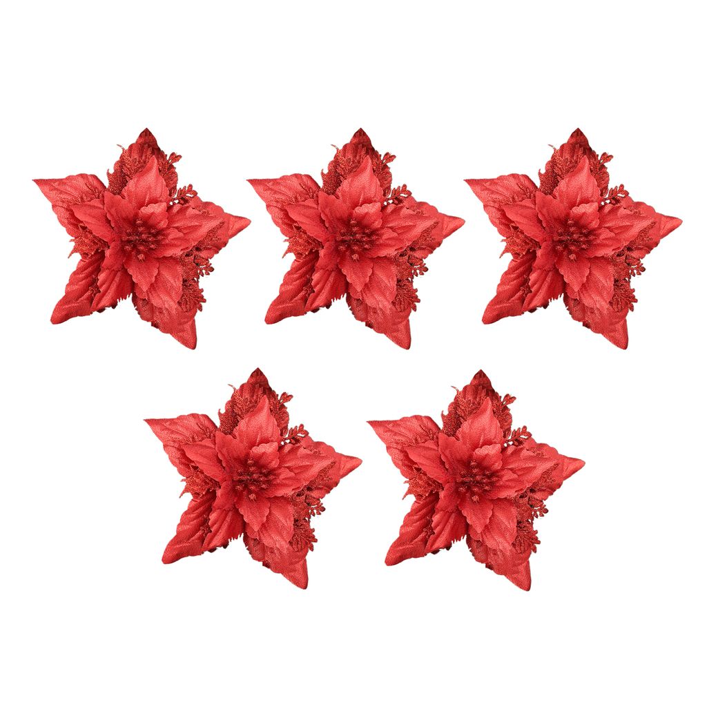 5pcs künstliche Weihnachtsblume Multi-Layer Blätter kein Geruch Plastik Schöner Girlanden Simulation Blume für Büro-Rot