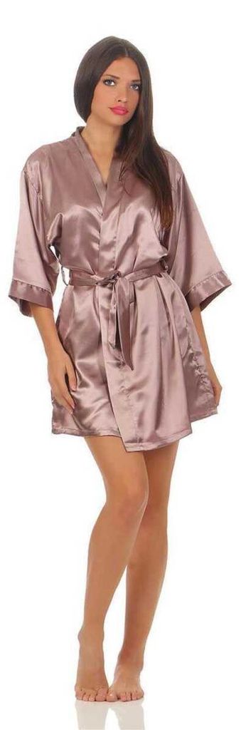 Damen Morgenmantel kurzer Kimono in Satin-Optik; Cappuccino Produktbild 