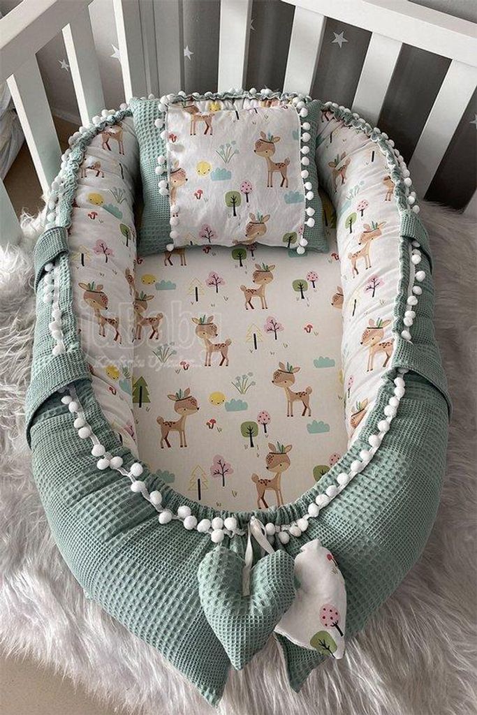 Jaju Baby Babynestchen mit Kissen, Baumwolle, Gazellen-Muster, 100 x 60 cm