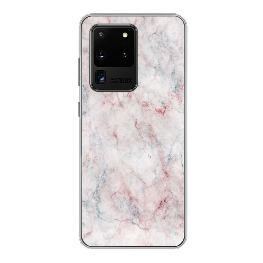 MuchoWow Handyhülle Schutzhülle Hülle für Samsung Galaxy S20 Ultra Marmor - Rot - Naturstein Silikon Softcase Handy Hülle - Karteninhaber