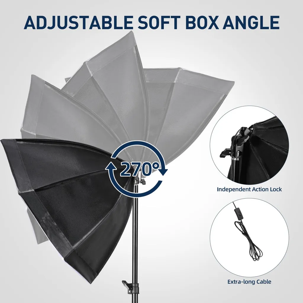 Softbox 70cm Lumineuse Octogonale Andoer et Support Métal Stable
