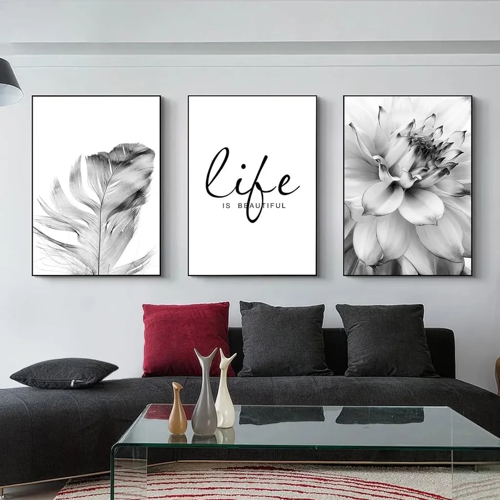Set de 3 posters Premium Fleur Esthétique Noir et Blanc 30x40cm Trayosin