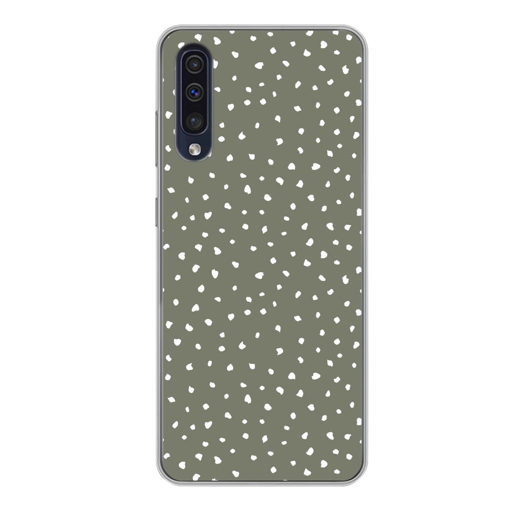 MuchoWow Handyhülle Schutzhülle Hülle für Samsung Galaxy A50 Polka dots - Grün - Weiß Silikon Softcase Handy Hülle - Mobiltelefonhülle
