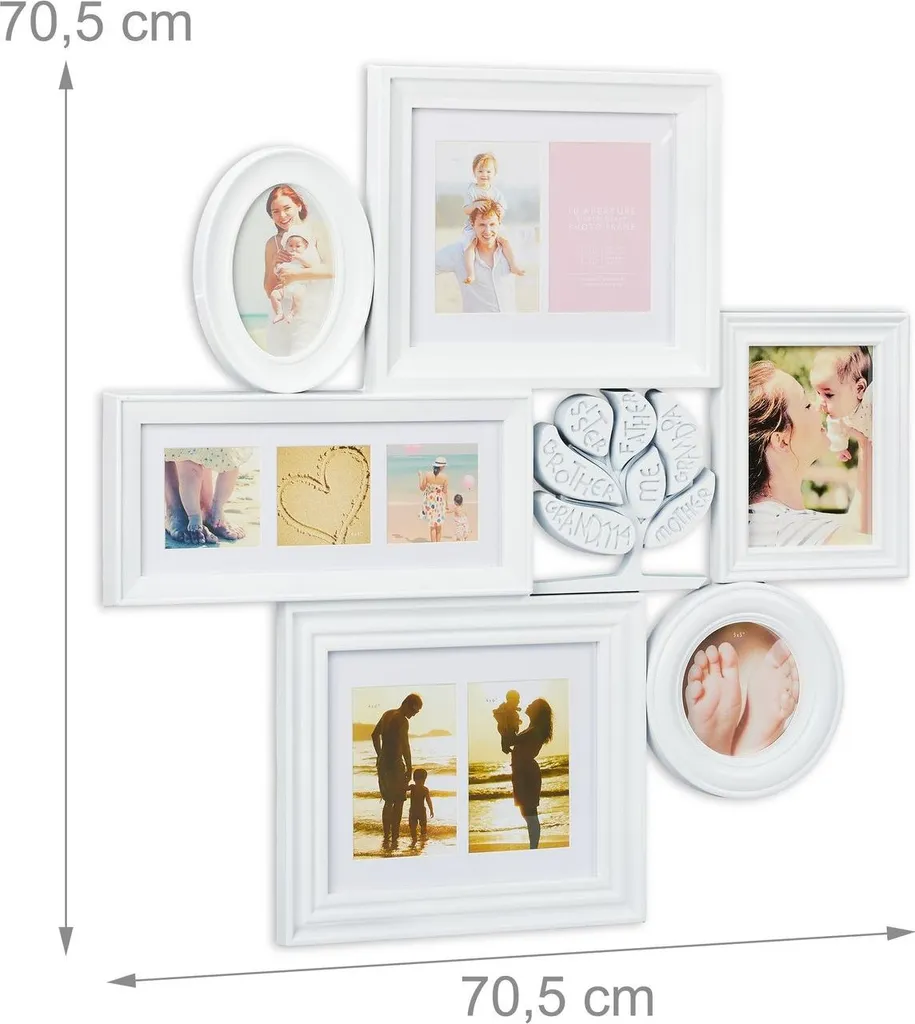 Cadre photo multiple 10 vues en bois blanc avec protection verre - 4