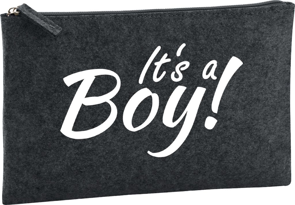 Huuraa Kulturbeutel It`s a Boy! Schriftzug 1 Liter Charcoal Filz Kosmetiktasche Geschenkidee