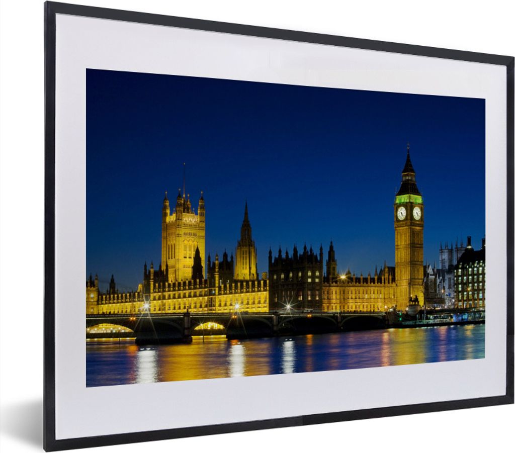 MuchoWow MuchoWow Gerahmtes Poster Big Ben bei Nacht in London beleuchtet 40x30 cm - Poster mit zchwarzem Bilderrahmen - Bilderrahmen - Poster ...