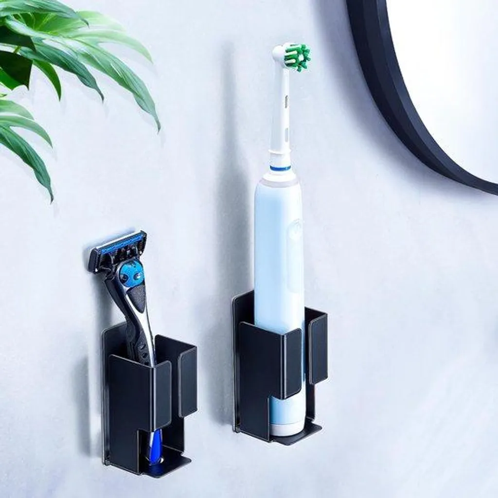 Lot de 2 porte-brosses à dents électriques en acier 304 noir mat mural