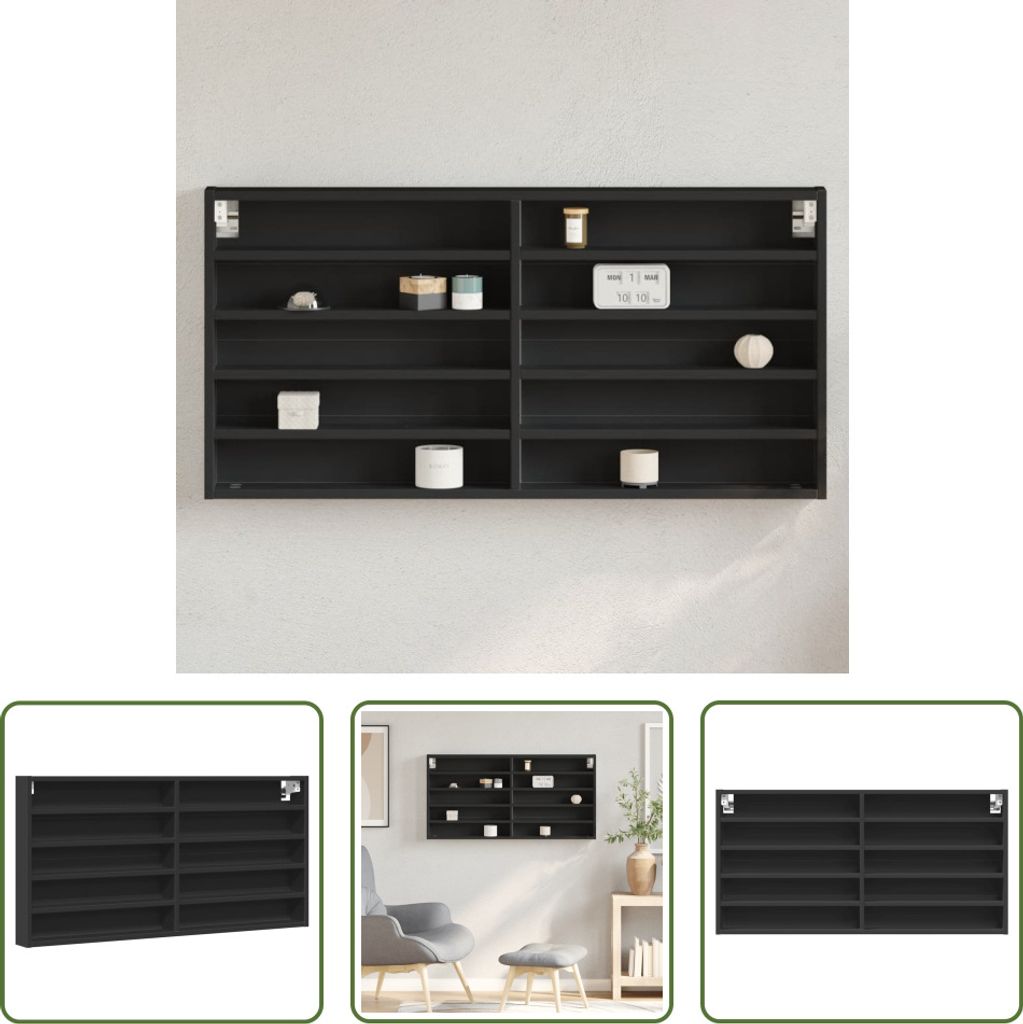 The Living Store Vitrinenschrank Schwarz 100x8,5x50 cm Produktbild 