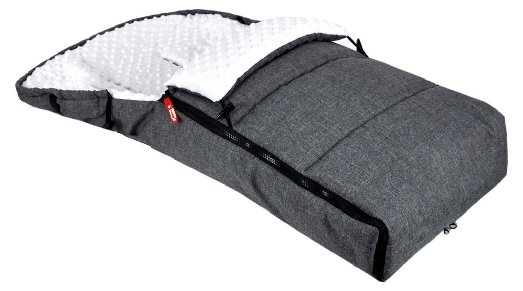 Fußsack 90cm MINKY für Kinderwagen, Buggy und Babyschale, Thermo + Muff Handmuff Winterfußsack (Grau + Minky Weiß)