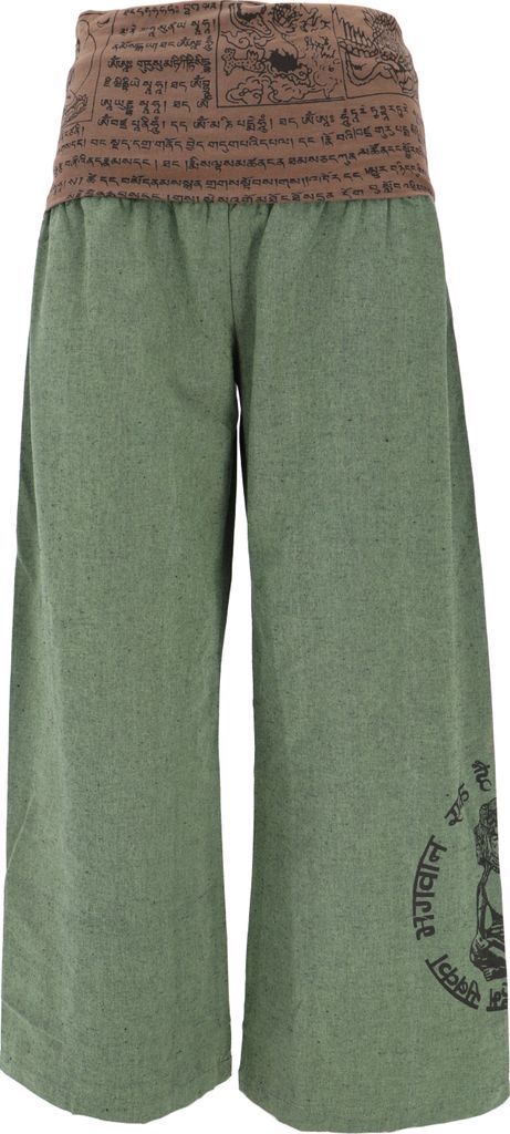 Weite Marlenehose, Buddha Wellnesshose, Yogahose, Boho Hose mit Breitem Bund - Olive, Damen, Grün, Baumwolle, Größe: XL