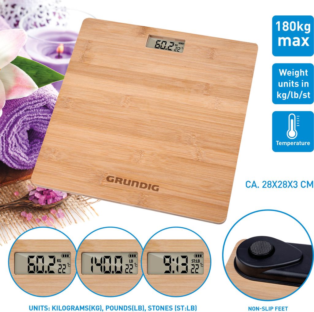 Grundig Personenwaage - Digitale Bambus Waage - Max. 180KG Produktbild 4