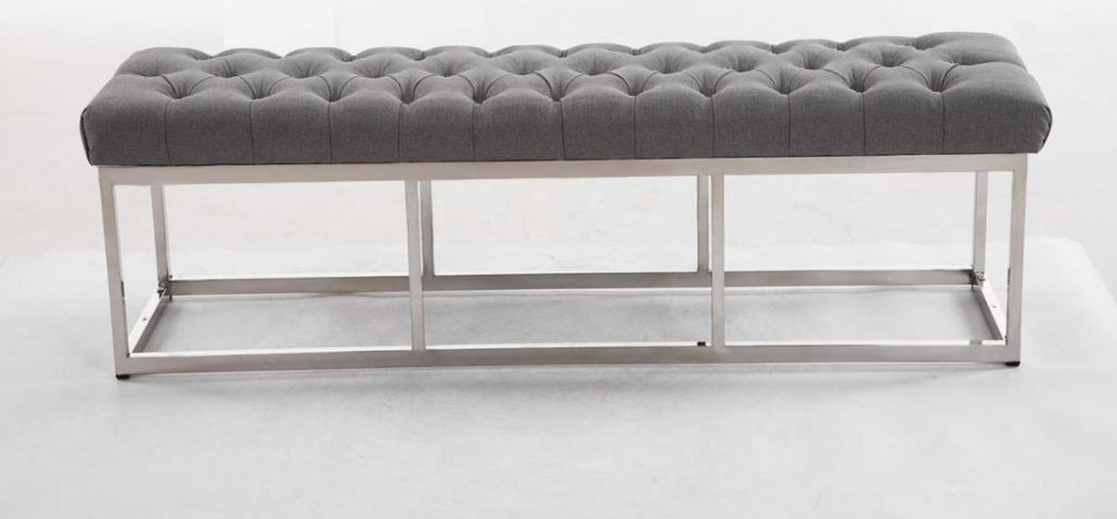 TPFLiving Sitzbank Amor Stoff - Gestell Edelstahl matt gebürstet - 150 grau