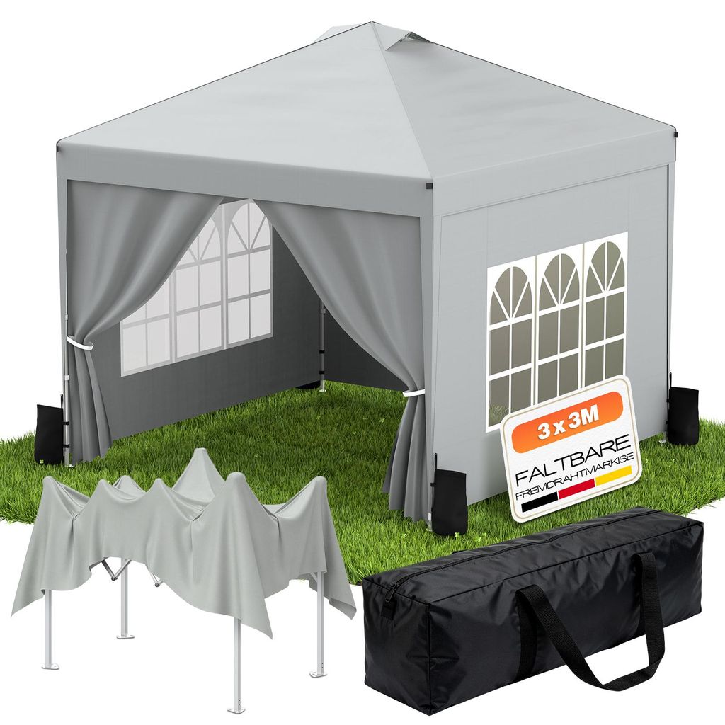 Arvioo Pavillon 3x3m mit Seitenwänden, Pop Up Faltpavillon Produktbild 