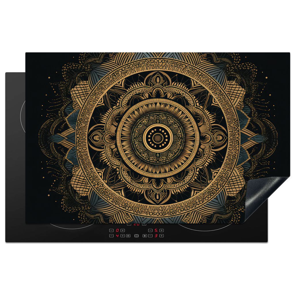 KitchenYeah Herdabdeckplatte Mandala - Gold - Bohème - Luxus , 81x52cm, Küche Deko, Glaskeramikkochfeld Herdabdeckung, Abdeckplatte fùr Kochfeld
