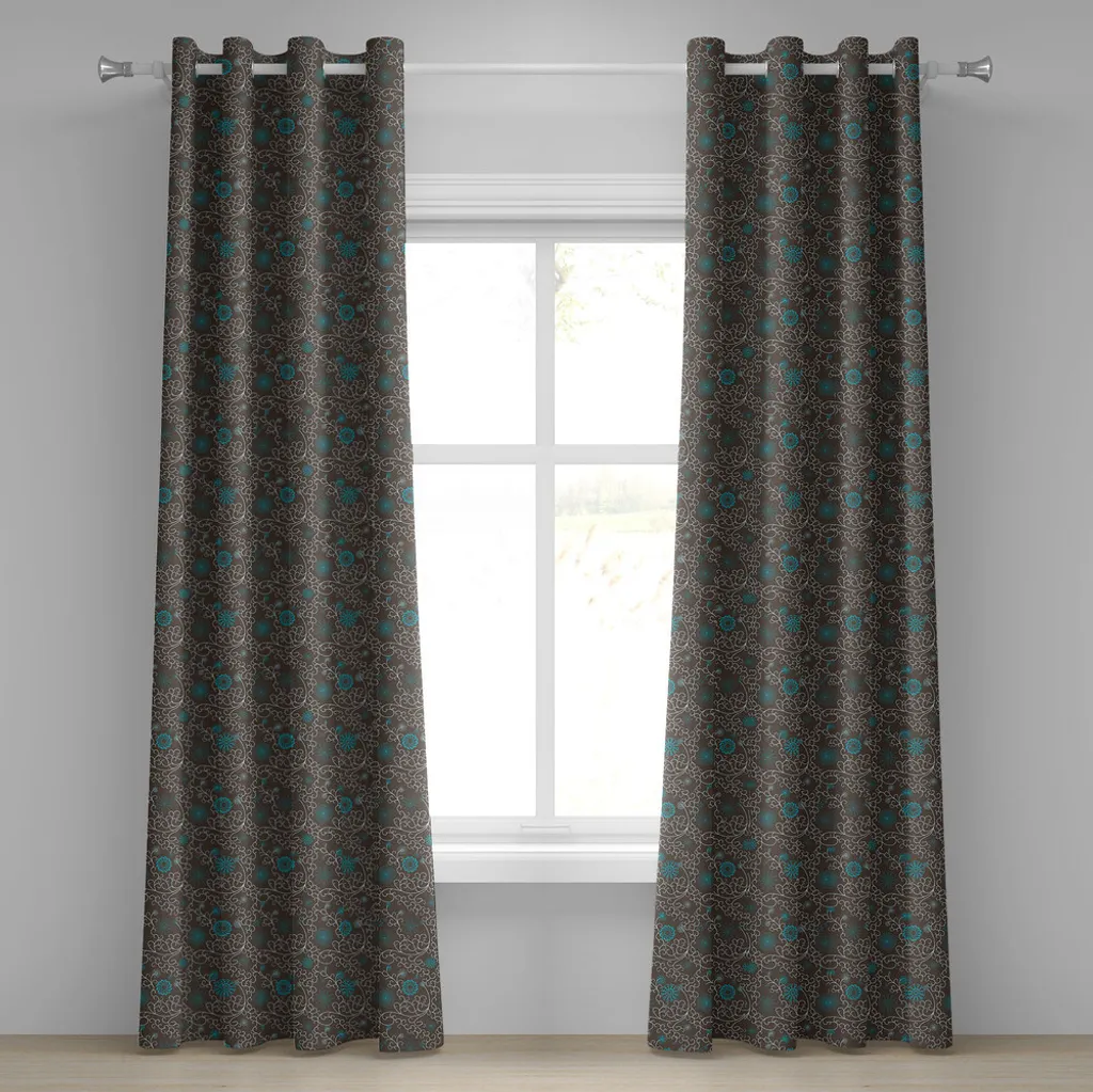 Rideau à œillets oriental ABAKUHAUS 280x245cm motifs abstraits blanc aqua