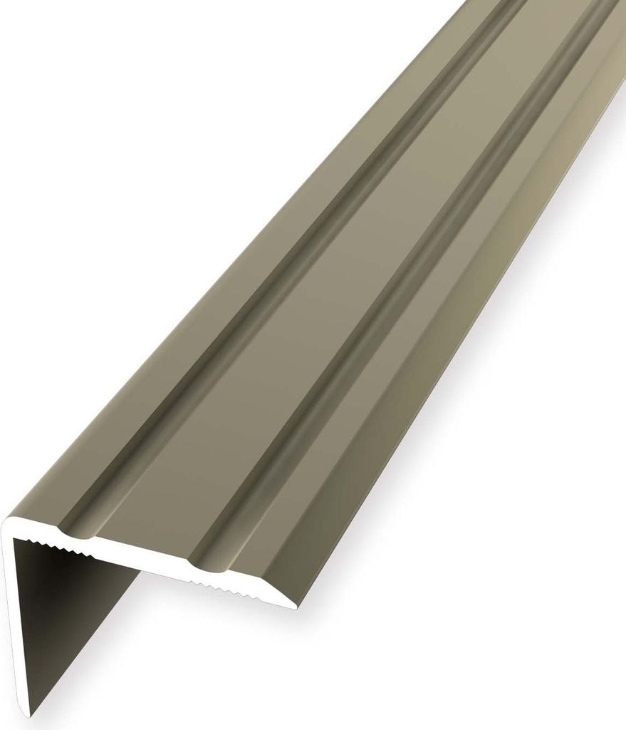 Treppenkantenprofil 20 x 24.5 x 2700 mm Treppenkante Winkelleiste Treppenprofil Aluminium eloxiert Geriffelt Selbstklebend Sandfarbig Küberit