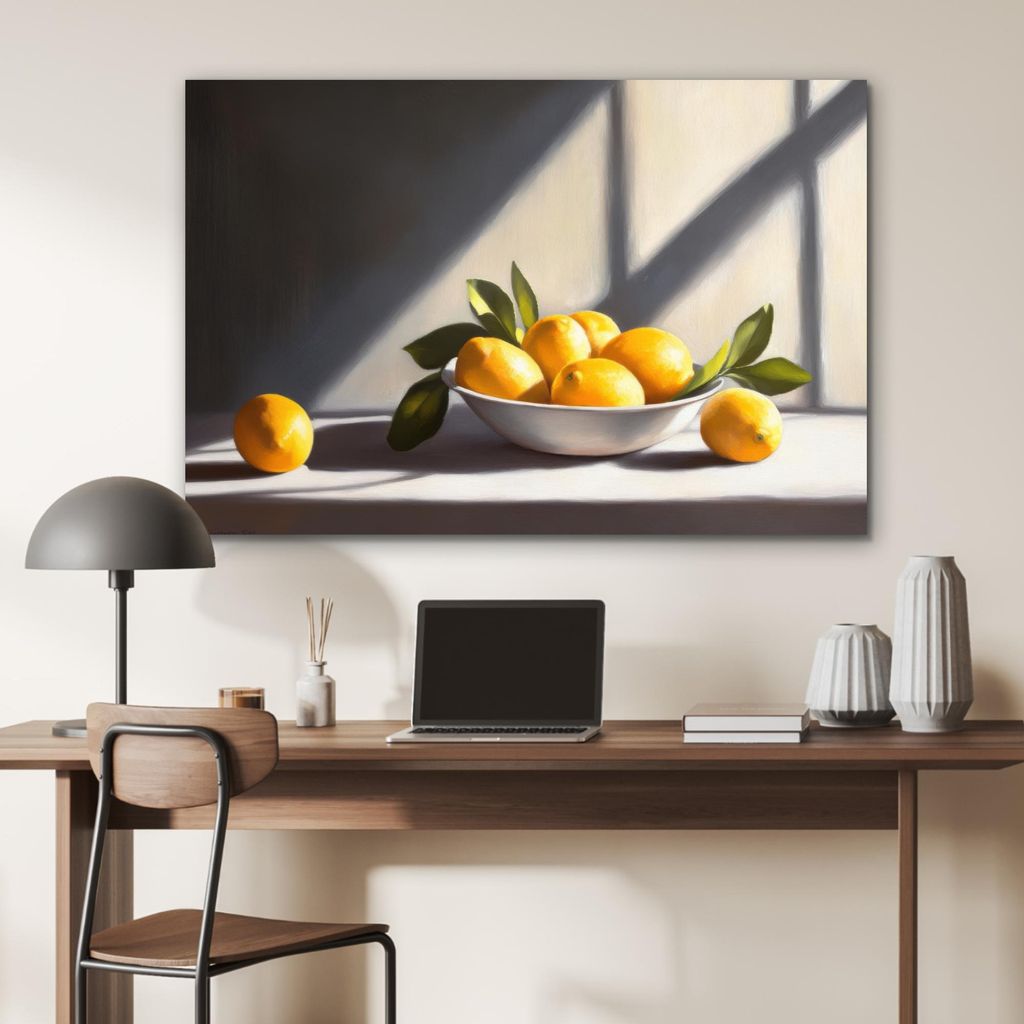 MuchoWow Wanddekoration Metall Metallbild Wandkunst 90x60 cm Zitronen - Stilleben - Gelb MuchoWow Aluminium Gemälde - Wandbilder
