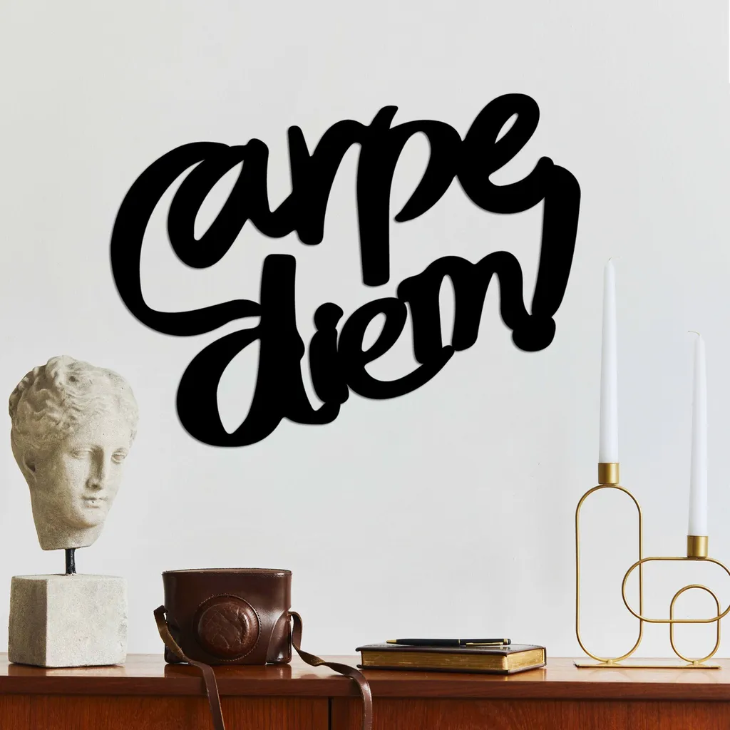 Décoration Murale en Métal Noir Carpe Diem 5 Idée Cadeau Maison 56cm