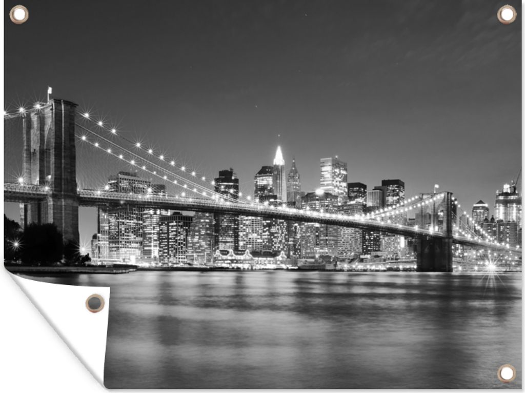 MuchoWow 40x30 cm Outdoor-Poster Gartendeko Sichtschutz Garten Poster für den Garten New York - Brücke - Brooklyn - Schwarz und weiß - Archit...