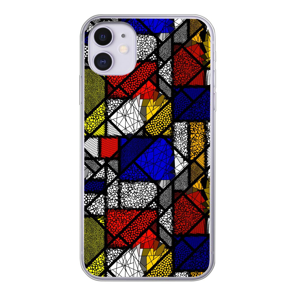 MuchoWow Handyhülle Schutzhülle Hülle für iPhone 11 Mondrian - Glasmalerei - Alte Meister - Kunstwerk - Abstrakt - Malerei Silikon Softcase H...