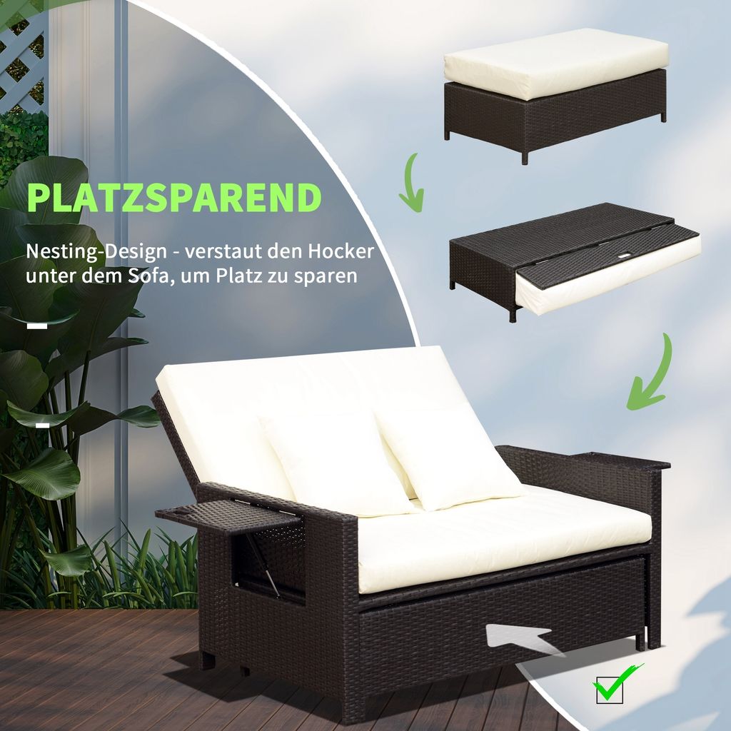 Outsunny polyratanová lounge pohovka dvoumístná zahradní Obrázek produktu 8