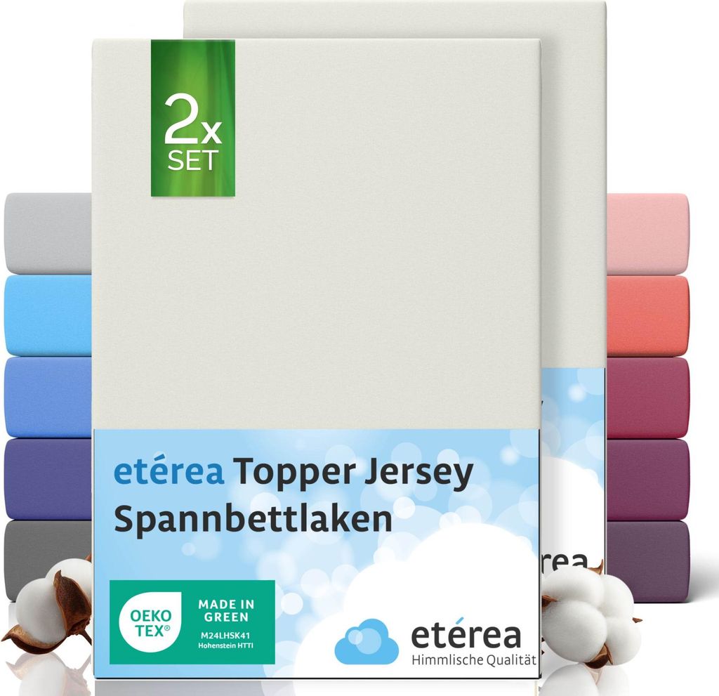 etérea 2er Set Comfort Jersey Topper Spannbettlaken Natur 120x200 - 120x220 cm