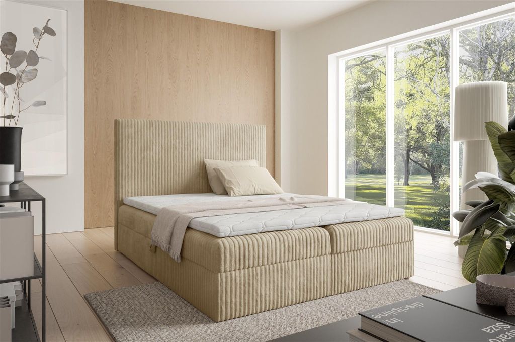 Boxspringbett Schlafzimmerbett ARNAU PREMIUM 140x200cm Stoff Tilia Beige