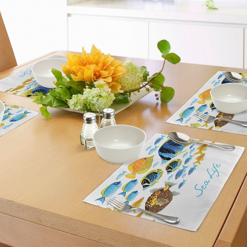 ABAKUHAUS Fisch Platzmatten, Klares Unterwasserwildleben mit Süßwasser-tropischer Fisch-Kreatur-See-Thema-Grafik, Tiscjdeco aus Farbfesten Stoff ...