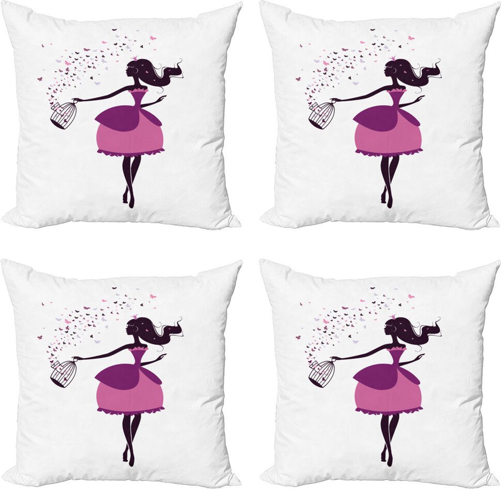 ABAKUHAUS Prinzessin Kissenbezug Set (4 Stück), Mädchen-Schmetterlings-Cage, Moderner Doppelseitiger Digitaldruck, 50 cm x 50 cm, Dunkle Magenta ...